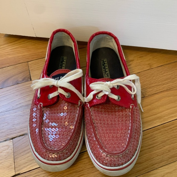 Red Sequin Sperry Top Siders Size 7 - Picture 2 of 9